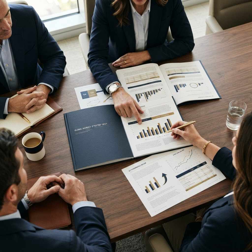 Executives reviewing an AI business strategy report